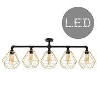 ValueLights Diablo Black & Gold Ceiling Bar with 5 Lights & LED Bulbs