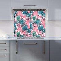 Warren Reed - Designer Pink Green Fan Palms Kitchen Splashback | Size: 600mm x 750mm