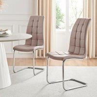 FurnitureboxUK Set of 2 Murano Deep Cushioned Soft Touch Faux Leather Dining Chairs With Silver Chrome Metal Legs in Beige