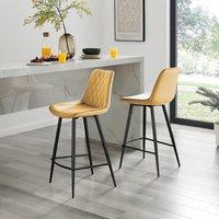 FurnitureboxUK Pesaro Set of 2 Velvet Black Legs Bar Chair in Mustard