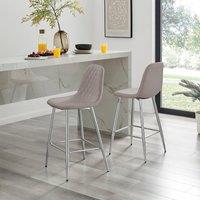 FurnitureboxUK Corona Set of 2 Counter Stools - Faux Leather Counter Stools With Silver Legs - Kitchen Island Stool in Beige
