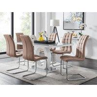 FurnitureboxUK Giovani 6-Seater Grey Glass Dining Table & 6 Murano Faux Leather Dining Chairs in Beige
