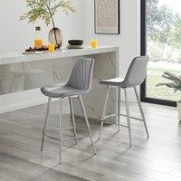 FurnitureboxUK Pesaro Set of 2 Velvet Silver Legs Bar Chair in Grey