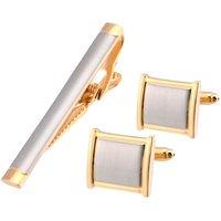 Charles William Men's Stunning Two Tone Cufflinks & Tie Clip Set in Silver