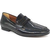 HX London Men's Croydon Patent Leather Slip On Loafer Shoes in Black | Size: 8