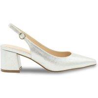 Paradox London Women's Wide Fit 'Flynn' Mid Block Heel Sling Back Court Shoes in Silver | Size: 7