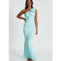 Quiz Women's Green One Shoulder Bow Maxi Dress | Size: 16