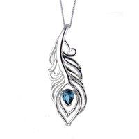 Ojewellery Women's London Topaz Peacock Feather Pendant Necklace in Silver | Size: 22 inches