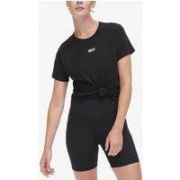 DKNY Women's Metallic Bubble Logo Knot Front T-Shirt Black | Size: Small