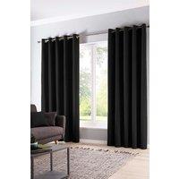 Fusion 'Sorbonne' 100% Cotton Light Filtering Plain Dyed Eyelet Curtains in Black | Size: 117 cm width x 229 cm drop
