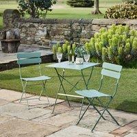 3pc Metal Green Square 2 Seater Folding Patio Set Summer Outdoor Garden Dining Table & Chairs Se