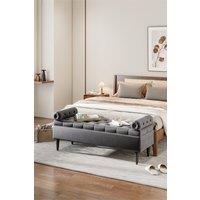 Tufted Flip Top Storage Bench with Side Arms Grey