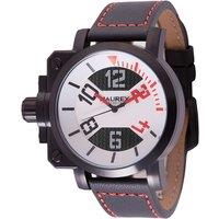 Haurex Italy Men's Italy:Gun Watch Steel Case, Black/Red Dial, Black with Red Leather Strap