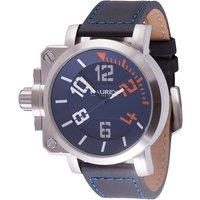 Haurex Italy Men's Italy:Gun Watch, Steel Case, Blue/Orange Dial, Black with Blue Leather Strap