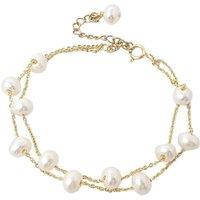 Harfi Women's Freshwater Pearl Double Chain Wedding Bracelet Gift in Gold
