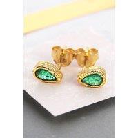 Otis Jaxon London Women's Emerald May Birthstone Sterling Silver Teardrop Stud Earrings in Gold