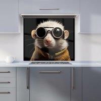 Warren Reed - Designer Realistic Doormouse with Glasses Kitchen Splashback in White | Size: 600mm x 750mm