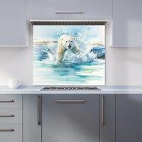 Warren Reed - Designer Hunting Polar Bear Watercolour Kitchen Splashback in Brown | Size: 900mm x 650mm