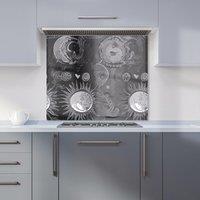 Warren Reed - Designer Black Grey Abstract Sun & Moon Kitchen Splashback | Size: 900mm x 750mm