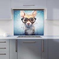 Warren Reed - Designer Splashart Doormouse With Glasses Kitchen Splashback in Blue | Size: 700mm x 650mm