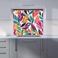 Warren Reed - Designer Bright Leaves Pattern Kitchen Splashback in Orange | Size: 600mm x 650mm