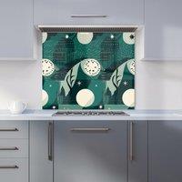 Warren Reed - Designer Abstact Green Cream Moon & Stars Kitchen Splashback | Size: 900mm x 750mm