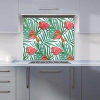 Warren Reed - Designer Tropical Flowers & Palm Leaves Kitchen Splashback in Green | Size: 700mm x 650mm