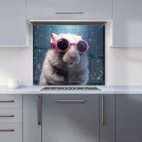 Warren Reed - Designer Splashart DoorMouse with Pink Glasses Kitchen Splashback | Size: 900mm x 650mm