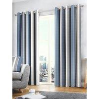 Fusion 'Whitworth Stripe' Fully Lined 100% Cotton Eyelet Curtains in Blue | Size: 229 cm width x 229 cm drop