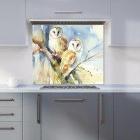 Warren Reed - Designer Barn Owls Watercolour Kitchen Splashback in Brown | Size: 700mm x 650mm