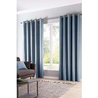 Fusion 'Sorbonne' 100% Cotton Light Filtering Plain Dyed Eyelet Curtains in Light Blue | Size: 229 cm width x 229 cm drop