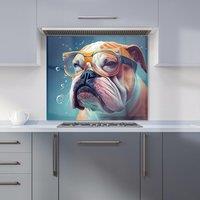 Warren Reed - Designer Bulldog With Glasses Splashart Kitchen Splashback in Brown | Size: 600mm x 600mm