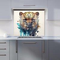 Warren Reed - Designer Leapoard Face Splashart, Light Background Kitchen Splashback in Yellow | Size: 600mm x 750mm