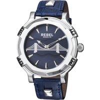 Rebel Men's Brooklyn Bridge Blue Dial Leather Watch in Black