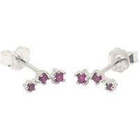 Harfi Women's Minimalist Ruby July Birthstone Climber Silver Earrings in Pink
