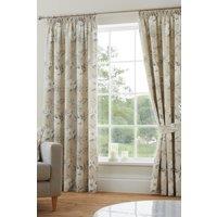 Dreams & Drapes 'Eve' 100% Cotton Floral Pair of Pencil Pleat Curtains With Tie-Backs in Natural | Size: 229 cm width x 183 cm drop