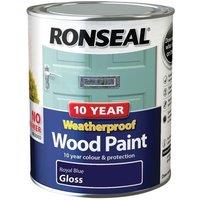 Ronseal 10 Year Weatherproof Wood Paint Royal Blue Gloss 750Ml