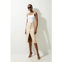 Techno Cotton Woven Pencil Skirt With Gold Clasp