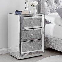 FurnitureboxUK Stella Crushed Diamond Effect Mirrored 3 Drawer Bedside Table in Silver