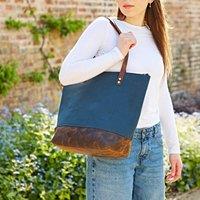 Paper High Buffalo Leather & Blue Canvas Tote Bag
