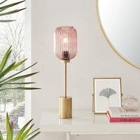 FurnitureboxUK Coral Brass Plated Retro Table Lamp With Pink Glass Shade in Gold