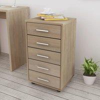 Berkfield Home Office Drawer Unit with Castors 5 Drawers Oak in Brown