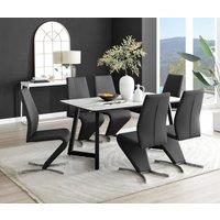 FurnitureboxUK Carson White Marble Effect Dining Table & 6 Willow Chairs in Black