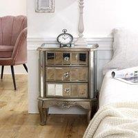 Melody Maison Mirrored 3 Drawer Bedside Table - Tiffany Range in Silver