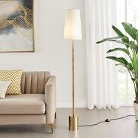 FurnitureboxUK Astrid Boho Rattan Floor Lamp With White Shade & Brass Base in Gold