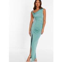 Quiz Women's Green Rhinestone Ruched One Shoulder Maxi Dress | Size: 16