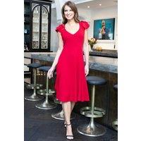Hot Squash Women's Frill Sleeve A-Line Dress in Red | Size: 12