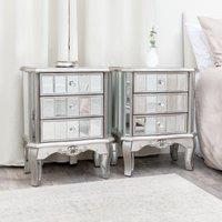 Melody Maison Pair Of Mirrored Bedside Tables - Tiffany Range in Metallic Silver