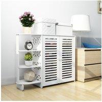H&O Direct White Wooden Shoe Cabinet Storage Rack Organizer