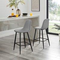FurnitureboxUK Corona Set of 2 Bar Stools - Faux Leather Bar Chair With Black Legs - Kitchen Island Stool in Grey